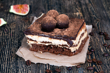 chocolate cake with buttercream , close up