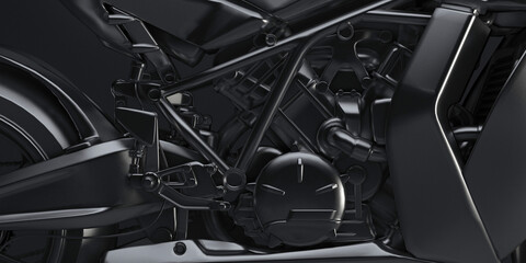 closeup black motorcycle in the dark side view