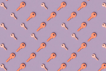 Pattern of pink keys in different positions and sizes.