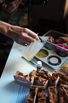 Woman making soap