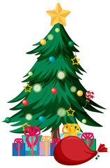 Decorated Christmas tree with many gift boxes