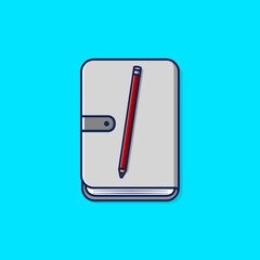 Book and pencil cartoon style icon illustration
