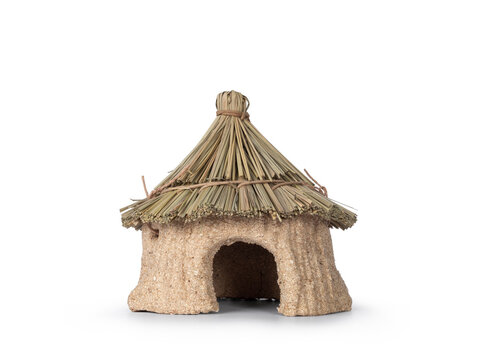 Edible hamster house with straw roof. Isolated on a white background.