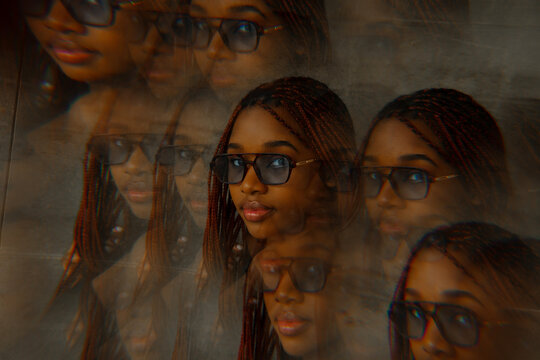Black content woman looking at camera