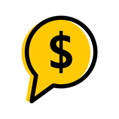 Vector illustration of dollar symbol in yellow speech bubble. Business icon vector design template isolated on white background. Salary, sell, money, cash, coin, currency, finance concept.
