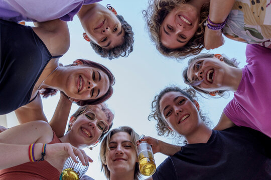 Group of diverse friends in circle