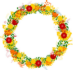 Floral Frame. Cute retro flowers arranged un a shape of the wreath perfect for wedding invitations and birthday cards