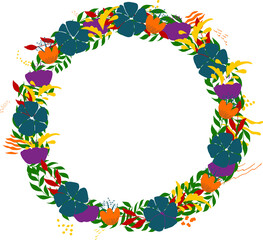 Floral Frame. Cute retro flowers arranged un a shape of the wreath perfect for wedding invitations and birthday cards