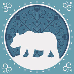 Christmas bear on a mandala background, shadow box, paper papercut