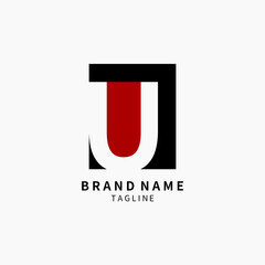 Letter U Logo Monogram Simple, Black and Red Isolated on Grey Background, Minimalist Symbol,Emblem, Sign Vector Design