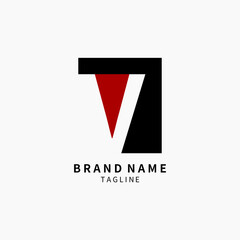 Initial Letter V Logo Monogram Simple, Black and Red Isolated on Grey Background, Minimalist Symbol,Emblem, Sign Vector Design