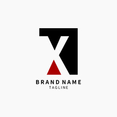 Simple X Initial Letter Logo Monogram , Black and Red Isolated on Grey Background, Minimalist Symbol,Emblem, Sign Vector Design