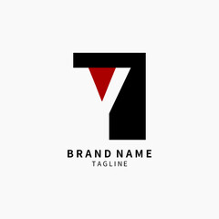 Simple Letter Y Logo Monogram , Black and Red Isolated on Grey Background, Minimalist Symbol,Emblem, Sign Vector Design