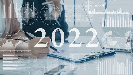 ビジネスと統計　2022年イメージ　ビジネス向け年賀状素材