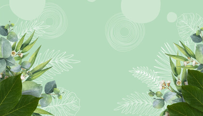 Creative layout made Natural background of green leaves. Flat lay, copy space, digital, banner, website -3d Rendering