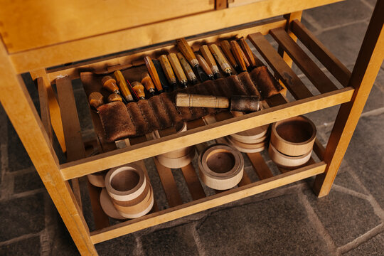Set of various types of wooden tools