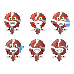 A picture of red twirl lolipop wrapped cartoon design style keep staying healthy during a pandemic