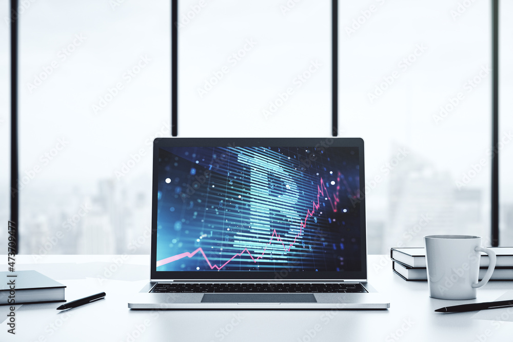 Poster Creative Bitcoin concept on modern computer monitor. 3D Rendering