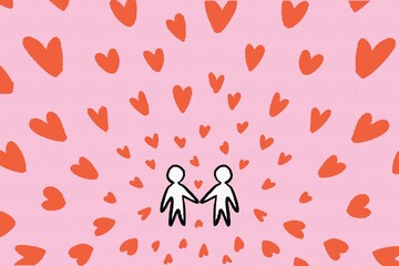 Couple holding hangs in love red heart