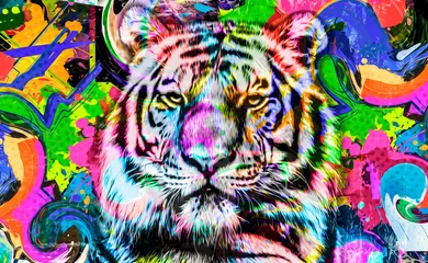 Deurstickers tiger head with background © reznik_val