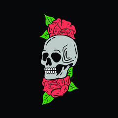 skull rose flower illustration print on tshirts sweatshirts and souvenirs vector Premium Vector