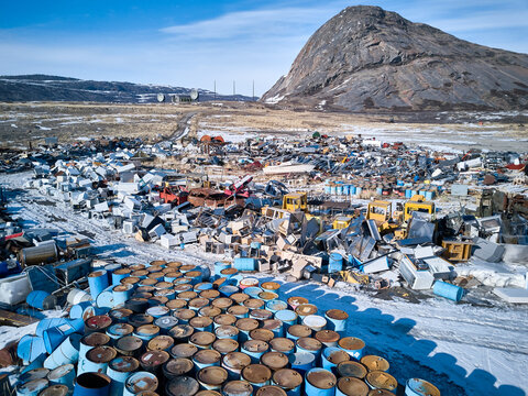 Arctic trash in environment - waste dump, Greenland