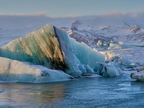 Beautiful striped ice berg melting, Arctic global warming