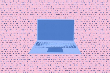 Laptop computer illustration on spotted data background
