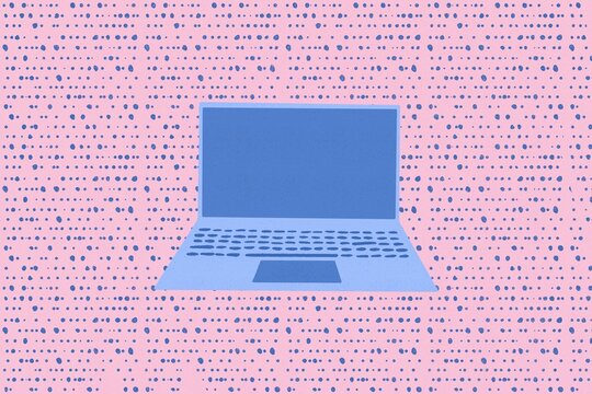 Laptop computer illustration on spotted data background