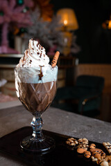 chocolate cocktail with whipped cream and cinnamon