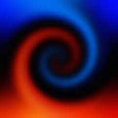 Hot and cold swirl round motion blur illustration. Red blue twist pattern on black background.