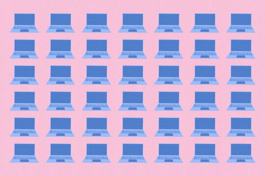 Laptop computers pattern illustration on pink background