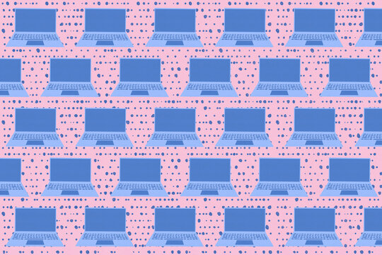 Laptop computers illustration on spotted data background