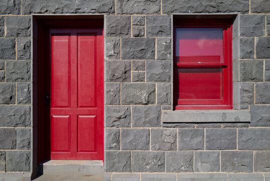 Red door and window shutter