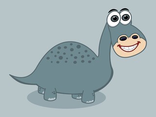 Blue herbivorous dinosaur with some spots and smiling on a blue background 