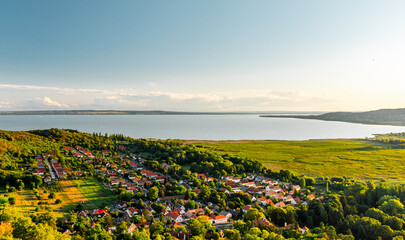 Amazing view of the lake Balaton and Szigliget from the Castle of Szigliget.