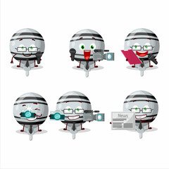 Character reporter white lolipop wrapped cute mascot with microphone