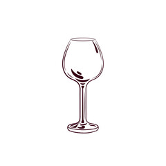Icon, Glass, Empty Glass, Wine Cocktail, Bar Logo Template, Black and White Illustration, Isolated Object.