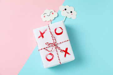 Gift box with XO on two tone background5