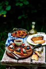Bruschetta with pepper  and sardines..selective focus