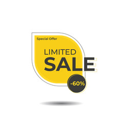 Yellow tag template with limited sale offer for purchase 60 off, with stroke and elements.
