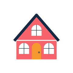 Cute red house of two floors. Vector flat illustration