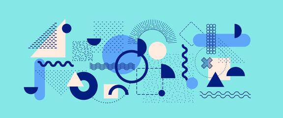 Abstract Bauhaus or Memphis geometric shapes and composition. Retro elements, geometric pattern for banner, poster, leaflet. Design background vector geometric