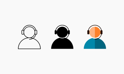 Customer Service or Support Service Icon of 3 Types : White Outline, Black Solid and Color Flat. Illustration Vector Sign Symbol 