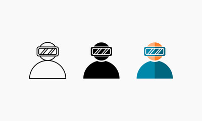 Virtual Reality Icon of 3 Types : White Outline, Black Solid and Color Flat. Illustration Vector Sign Symbol 