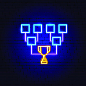 Tournament with Cup Neon Sign. Vector Illustration of Competition Promotion.