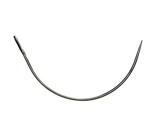 Suture needle isolate clouse up on white background