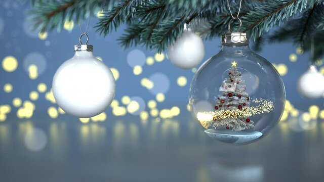 4k Leuchtender Weihnachtsbaum in der Weihnachtskugel Animation, Prores 4444