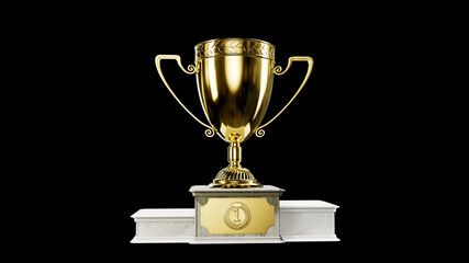 champions goblet on podium - competition victory symbol, isolated - object 3D illustration