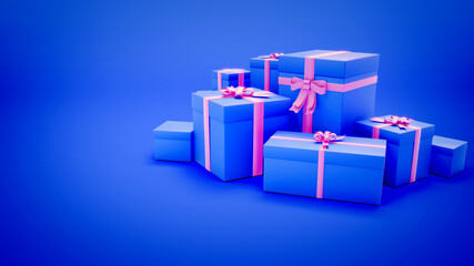 cute blue holiday present box pile - object 3D rendering